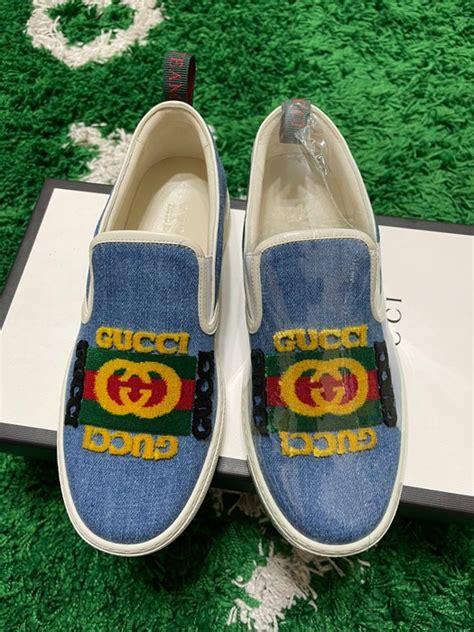 gucci slip ons sale|gucci denim slides.